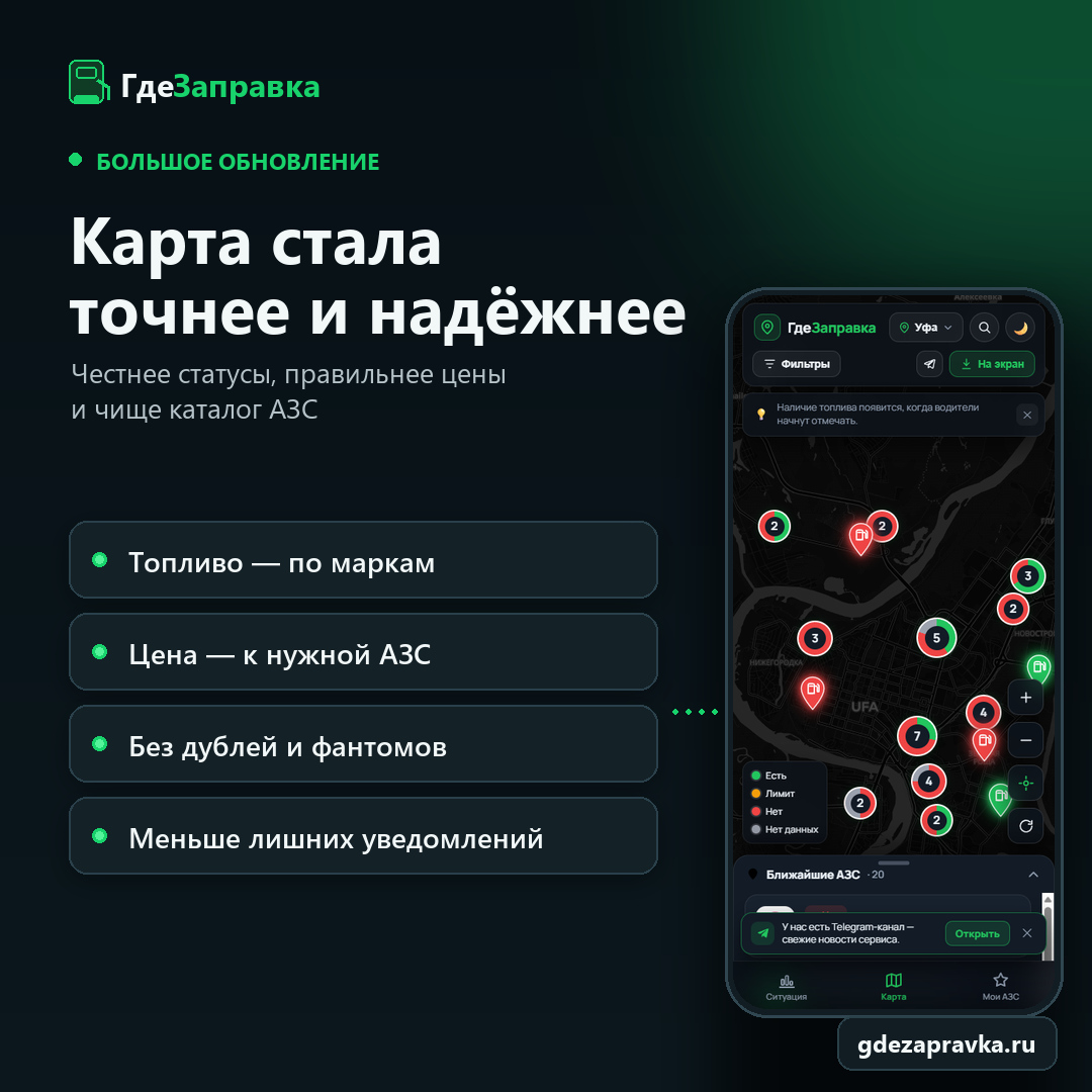 Большое обновление ГдеЗаправки: карта стала точнее