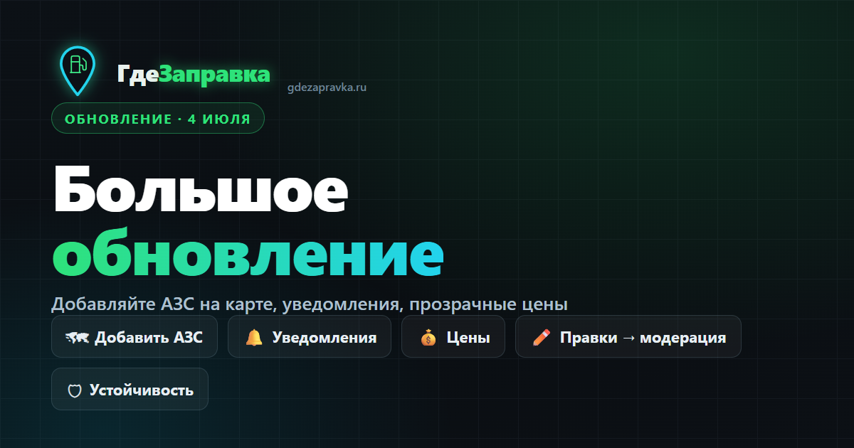 Большое обновление: добавляйте АЗС, уведомления, прозрачные цены